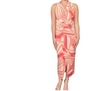 Rachel Rachel Roy Women Pink/Coral Midi Faux Wrap Sheath Dress L